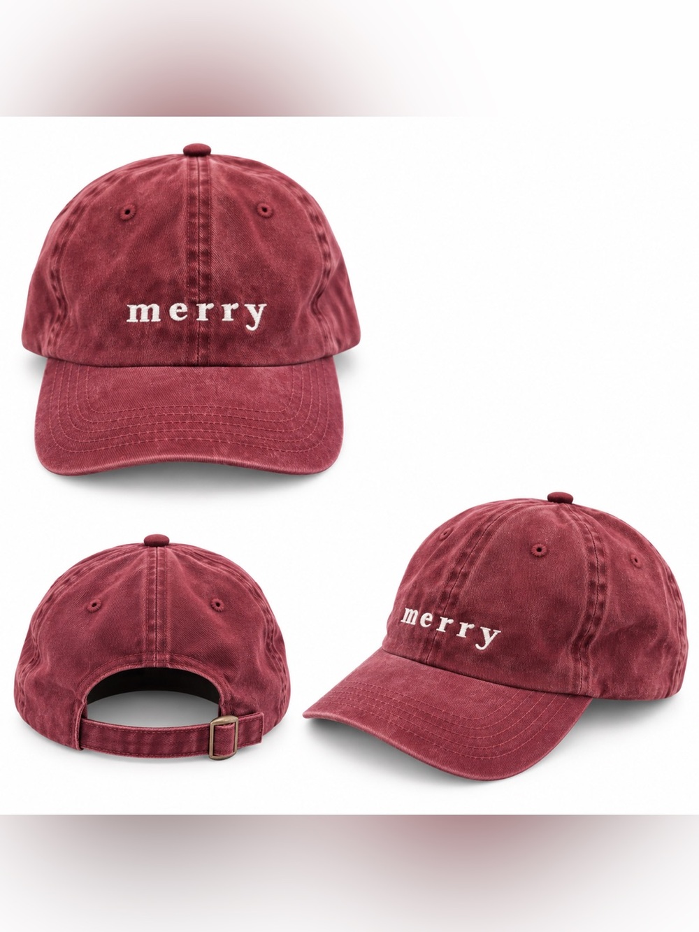 Merry Embroidered Maroon Baseball Cap - Men
